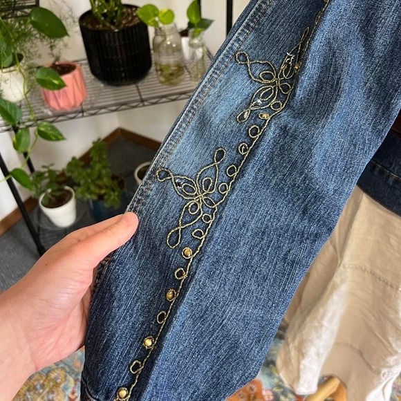 Vintage‎ Y2K Adolfo Jeans Fairy Beaded Embroidered Denim Jacket Womens Large - Picture 5 of 7